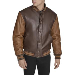 Nueva Chaqueta Universitaria Varsity de Lana con Mangas de Cuero Blancas, Cuello Alto, Transpirable, para Invierno - Product Image 1