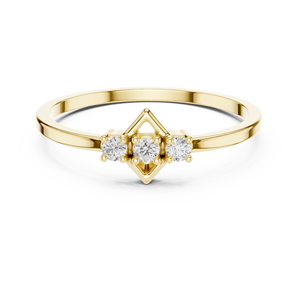 Anillo de compromiso, boda o aniversario con tres diamantes de corte radiante geométrico en forma de cometa, chapado en oro amarillo y rodio. - Product Image 1