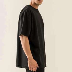 T-shirt noir surdimensionné à manches courtes pour homme, 100 % coton jersey, col rond, décontracté, respirant, couleur unie, tricoté, coupe ajustée - Product Image 3