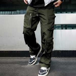Pantalon cargo ample et uni pour homme, taille élastique, plusieurs poches, décontracté, respirant, en toile mi-lourde, pour l'automne - Product Image 4