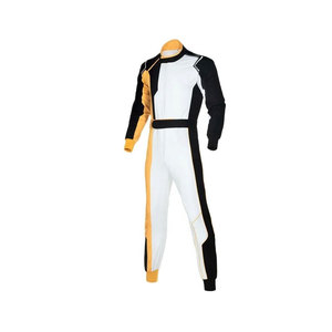 Combinaison de course moto pour homme à manches longues, blanche, noire et jaune, à blocs de couleur, séchage rapide, toutes saisons - Product Image 2