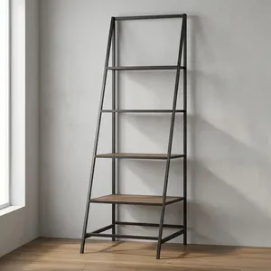 Étagère pliante moderne avec structure métallique et étagères en bois, organisateur de rangement autoportant en forme d'échelle pour salon, chambre et décoration intérieure - Product Image 5