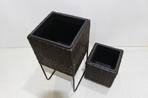 New Design PE Rattan <b>Planter</b> Set of 2 Iron Frame Flower <b>Pot</b> with <b>Plastic</b> Inner Liner - Product Image 2