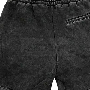 Shorts en coton noir pour homme, taille mi-haute, cordon de serrage, style décontracté, effet délavé, avec poches - Product Image 6