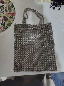 Sac en macramé fait main avec des paillettes dorées, style bohème, sac fourre-tout beige 100% artisanal - Product Image 5