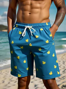 Bañador azul con estampado de pato de dibujos animados para hombre, con cordón en la cintura y bolsillos, pantalones cortos de playa de secado rápido - Product Image 5