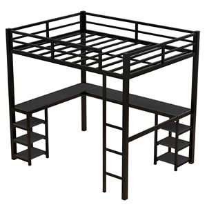 Letto a soppalco nero in metallo con scrivania, scaffali, scaletta e sponde di sicurezza per camera da letto - Struttura letto in metallo nero resistente - Product Image 4