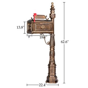 Cassetta Postale Decorativa Grande in Bronzo Anticato con Palo, Robusta in Alluminio Pressofuso, Stile Moderno, con Chiavi, Serratura e Targhetta per Indirizzo - Product Image 6