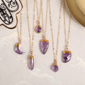 Pendentif dent en améthyste violette, argent 925 plaqué or, chaîne délicate, bijou vintage élégant, cadeau pour elle, pierre de naissance, fiançailles - Product Image 1