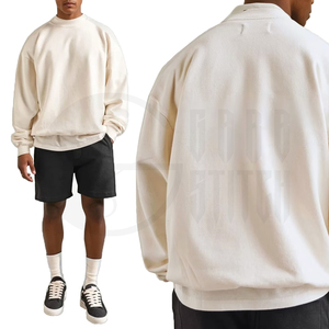Oversized <b>Mock</b> <b>Neck</b> Sweatshirt Men Women Heavyweight Fleece Pullover Cream Beige Casual Streetwear Loose Fit <b>Top</b> - Product Image 6