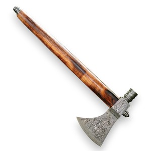 Hacha de Estilo Vikingo de Acero de Damasco Forjado a Medida con Mango de Madera y Funda de Cuero, Hacha para Trabajos de Madera OEM Personalizada - Product Image 1