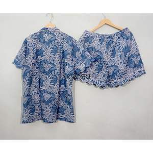 Conjunto de Pijama para Mujer, Hecho a Mano, Elegante, Transpirable, con Estampado Digital, Manga Corta, 100% Algodón Puro, Estampado Ikat, Verano-Otoño, Venta al Por Mayor - Product Image 6