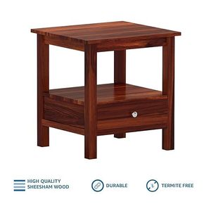 Sheesham Wood <b>Bedside</b> Table with 1 Drawer and Shelf <b>Storage</b> | Wooden Multipurpose Nightstand End Table Furniture for Living Room - Product Image 3