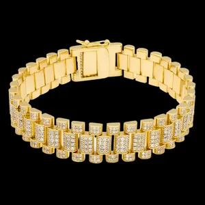 Luxury Men's 24K Gold Diamond <b>Bracelet</b> Round Brilliant Cut Micro Pave Chain Link Geometric Design Everyday Wear - Product Image 2