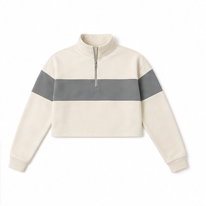 Customize Pearl Grey <b>Womens</b> Modern <b>Half</b> <b>Zip</b> Cropped <b>Sweatshirt</b> Two Tone Organic Cotton - Product Image 6