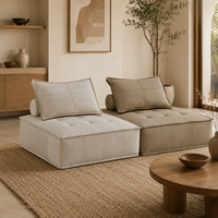 Canapé modulaire carré moderne en cuir véritable avec assise capitonnée et dossier rembourré en éponge, idéal pour appartement et hôtel