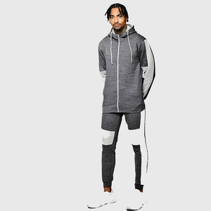 Conjunto Deportivo Personalizado para Hombre, Color Gris con Bloques de Color, Sudadera con Capucha y Cremallera de Manga Larga, Pantalones, Corte Regular, Ropa Casual de Otoño - Product Image 3