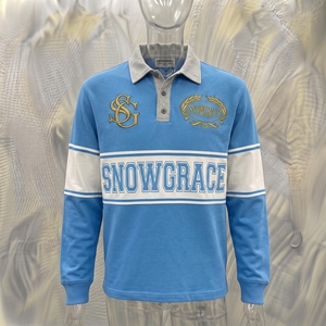 Snowgrace Short for Shirt V-neck Embroidered Logo Relaxed Fit Unisex Adults Spring Summer Breathable Striped Polyester Jersey - Product Image 3