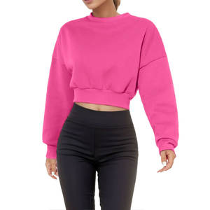 Haut court à capuche pour femme, style streetwear, automne, décontracté, couleur unie, manches longues, avec badge, couleurs personnalisables, vêtements de sport - Product Image 3