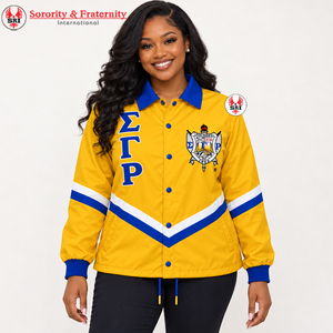 เสื้อแจ็คเก็ตผู้หญิงลายเส้น Sigma Gamma Rho แบบกำหนดเอง พร้อมตัวอักษรกรีก สำหรับชมรมนักศึกษา  เสื้อกันลมน้ำหนักเบา สวมใส่สบาย ขายส่ง - Product Image 1