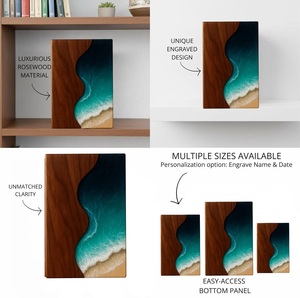 Boîte en bois de luxe avec vague océanique en résine, boîte à souvenirs artisanale en époxy, boîte en bois haut de gamme inspirée de la plage - Product Image 1