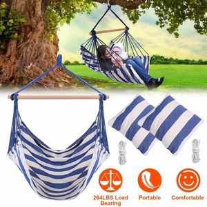 Sedia Amaca Portatile da Campeggio con Bastone in Legno, 2 Cuscini, Seduta Sospesa in Tela per Patio, Capacità 265 libbre, per Veranda Esterna - Product Image 2