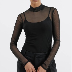 Blusas de malla transparentes de color marrón, estilo sexy para fiestas al aire libre, ajustadas, de <span class=keywords><strong>manga</strong></span> <span class=keywords><strong>larga</strong></span>, camisetas de malla para <span class=keywords><strong>mujer</strong></span> - Product Image 2