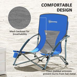 Set di 2 Sedie da Spiaggia Pieghevoli Blu Scuro con Schienale in Rete, Borsa per il Trasporto e Portabicchieri per Campeggio, Giardino, Sport e Picnic - Product Image 4