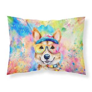 Corgi Hippie Dawg ilustraciones decorativas funda de almohada estándar ligera súper suave funda de cojín de fácil cuidado - Product Image 1
