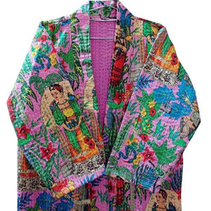 Bata Kimono con Estampado de Dibujos Animados para Mujer, Suave y Transpirable, de Algodón, para Verano, Hecha a Mano, ODM, Cuello en V, Cintura Elástica, 100% Algodón - Product Image 1