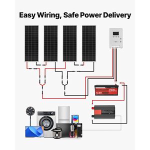 Kit completo de energía solar de 400W y 12V con 4 paneles monocristalinos de 100W, batería LiFePO4 de 12.8V y 200Ah, controlador de carga MPPT de 40A - Product Image 6