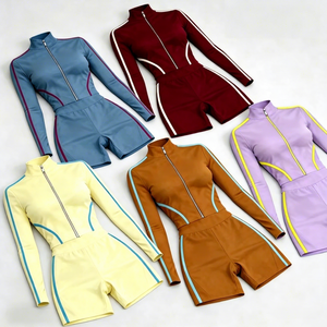 2026 Custom Women's Sports Suit Manufacturer Color-blocked Sport Jacket and Shorts Summer Two-Piece Fitness Yoga Outfit - Product Image 5