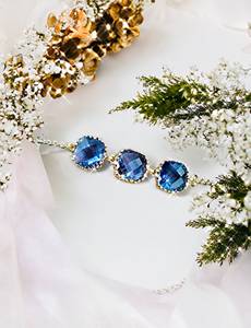 Pulsera de Zafiro Azul, Plata de Ley 925, Chapado en Oro de 14K, Elegante Conector de Latón y Cristal, Regalo de Piedra de Nacimiento de Septiembre - Product Image 3