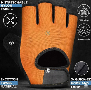 CLOVIX SPORTS Breathable <b>Half</b> Finger Fitness Gloves Non <b>Slip</b> Weightlifting Gym Mitts Cotton Towel Thumb Hook Loop Wrist Wrap - Product Image 4