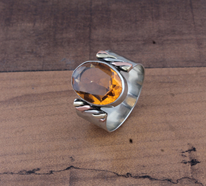 Anillo de banda de plata de ley 925 con citrino natural, gema clásica de color amarillo miel, banda de eternidad S925, joyería de piedra de nacimiento de noviembre - Product Image 5