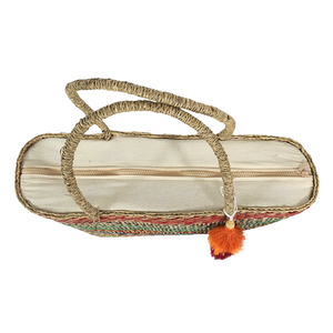 Handwoven Straw Vintage Casual Tote <b>Bag</b> with Zipper Colorful Geometric Pattern Rectangular Beach & Storage <b>Basket</b> - Product Image 5