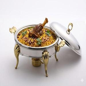 Round Stainless Steel Chafer with Gold <b>Legs</b> Food <b>Warmer</b> Serving Dish for Restaurant Banquet Use - Product Image 1