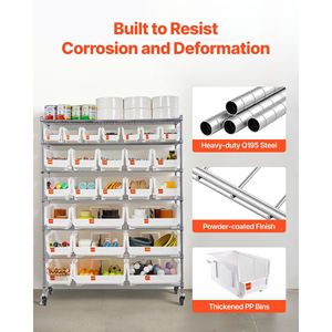 Sistema di scaffalature in acciaio a 7 livelli con ruote, 26 contenitori organizer, scaffale mobile per attrezzi con ruote per garage - Product Image 6