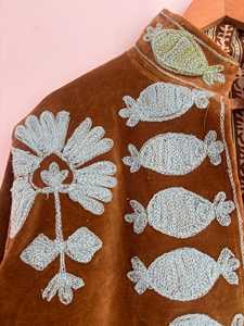 Handcrafted for Color Velvet Suzani Embroidered Winter Quilted Reversible Thick <b>Jacket</b> Floral Artisan Boho Luxury Statement - Product Image 4