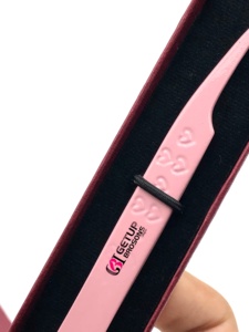 Pinzas Profesionales de Acero Inoxidable para Extensión de Pestañas, 10 mm, Punta Serrada, Antimagnéticas, Antiestáticas, Recubrimiento de Polvo Rosa Claro - Product Image 5