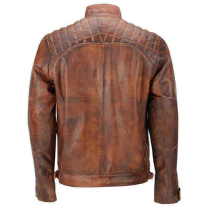 Chaqueta de cuero para hombre con cuello alto estilo motociclista |   Ropa de equitación de cuero vacuno de calidad profesional - Product Image 3