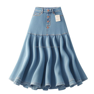 กระโปรงผ้ายีนส์ยาวของผู้หญิงกระโปรงแมกซี่เอวสูงซักได้ออกแบบได้ตามต้องการกระโปรงแมกซี่ไซส์พิเศษ - Product Image 3