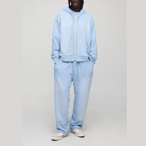 Hot Sale Custom Logo Printed Acid Wash Hooded Men Luxury Tracksuit 100% Cotton Baggy Drawstring Jogger Set 2-Piece Embroidery - Product Image 6