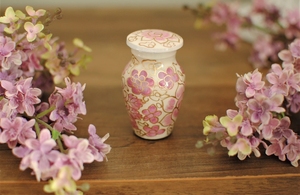 Lilac Cremation Urn Hand Painted White Floral Design Handcrafted Aluminum Adult Human Ashes <b>Memorial</b> Jar 1-2L Decorative - Product Image 3