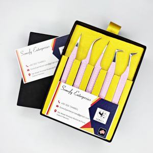 New <b>Pink</b> Stainless Steel Eyelash Tweezers Set Volume Isolation Lash Extension <b>Tool</b> with Sustainable Fiber Tip <b>Box</b> Packing - Product Image 3