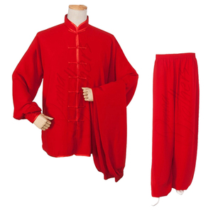 Conjuntos de Kungfu y Taiji Unisex de Poliéster y Spandex Rojos con Tacto Sedoso, Transpirables y Suaves para un Movimiento Fácil - Product Image 1