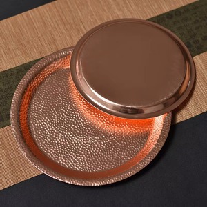 Plateau circulaire en cuivre martelé, artisanat métallique, plat de service décoratif - Product Image 5