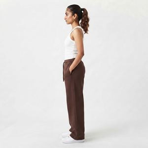 Pantalones de chándal de forro polar grueso de cintura alta y pierna ancha para mujer, estilo hip hop, ajuste regular, largo completo, con cordón en la cintura, para uso casual de invierno - Product Image 3