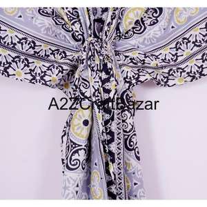 Vestido Kaftán de Algodón con Estampado, Vestido para Mujer Hecho a Mano en India, Hermoso Vestido Corto de Playa, Regalo para Ella - Product Image 3