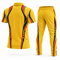 Uniforme de cricket jaune pour homme Khawaja Rafique Ullah Enterprises, impression par transfert thermique, évacuation de l'humidité, coupe régulière, short.